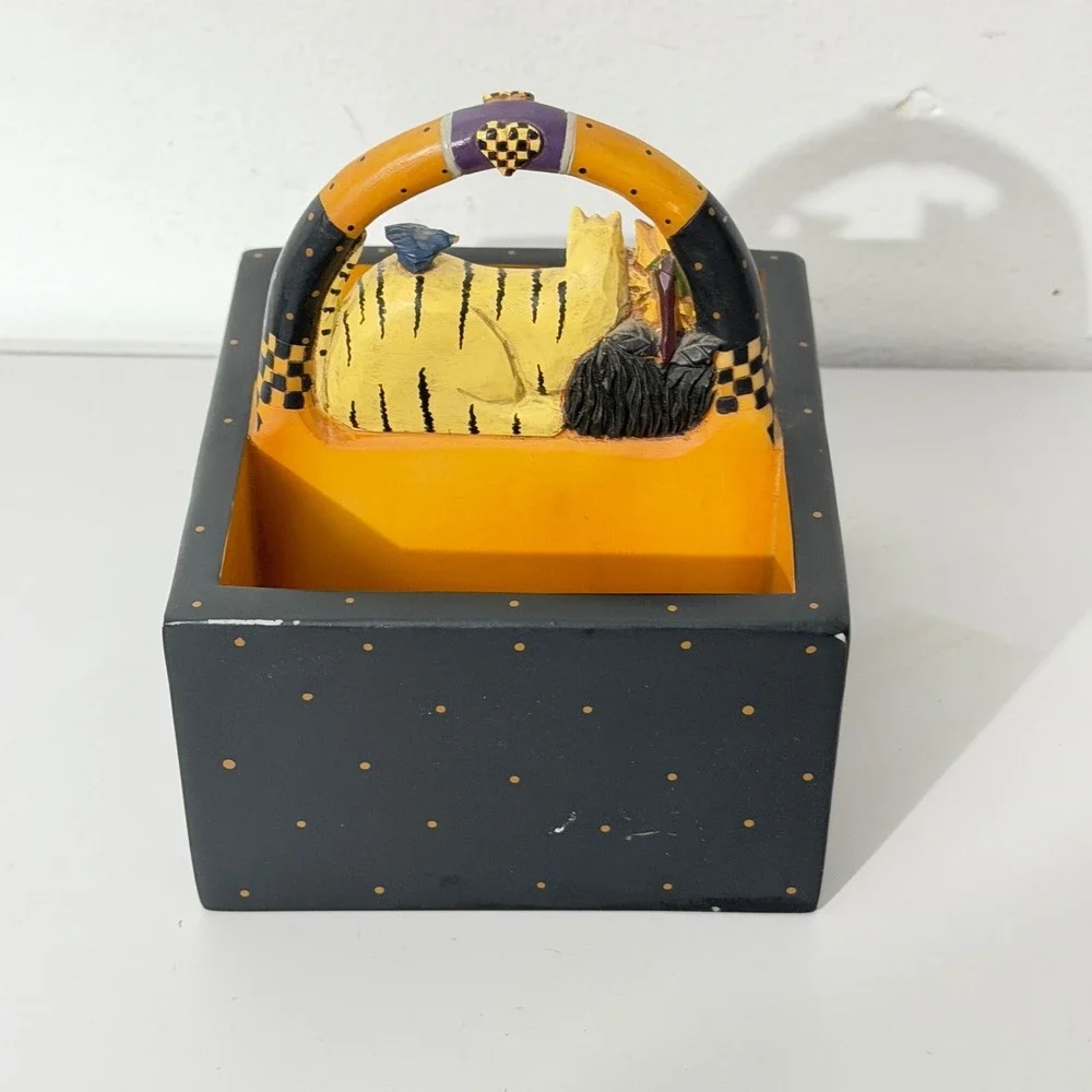 Williraye Studio Cat Caddy Folk Art OS Black Yellow WW2749 Sunflower Bird Box